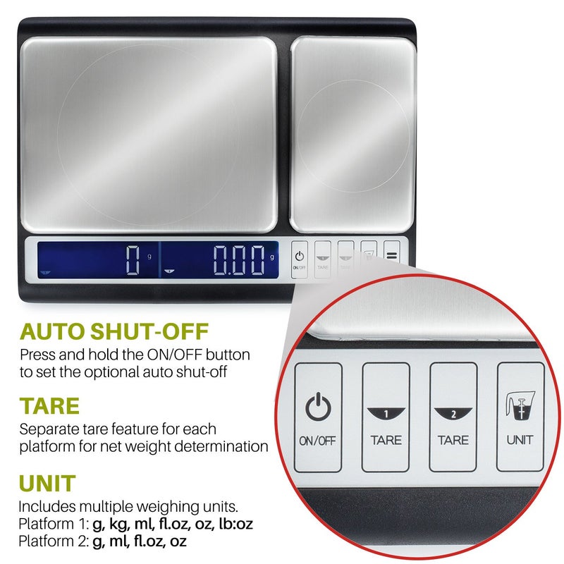 Smart Weigh Dual Platform Digital Kitchen Scale Stainless Steel Culinary Kitchen Scale 10 kilograms x 0.01 Grams High Precision Digital Food Scale Tare Function LCD w/Backlit for Baking Cooking Food - Image 3